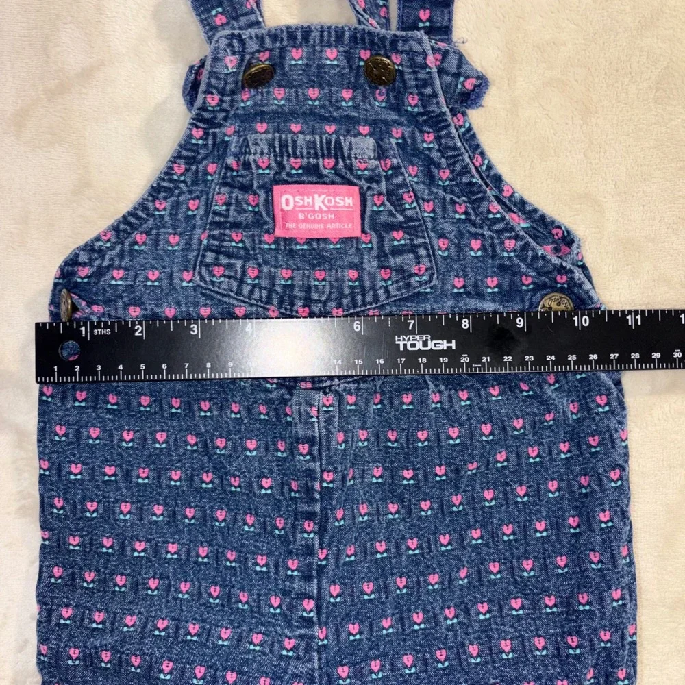 Vintage OshKosh Bgosh Vestbak Overalls 24M Blue Denim Pink Heart Floral USA Made